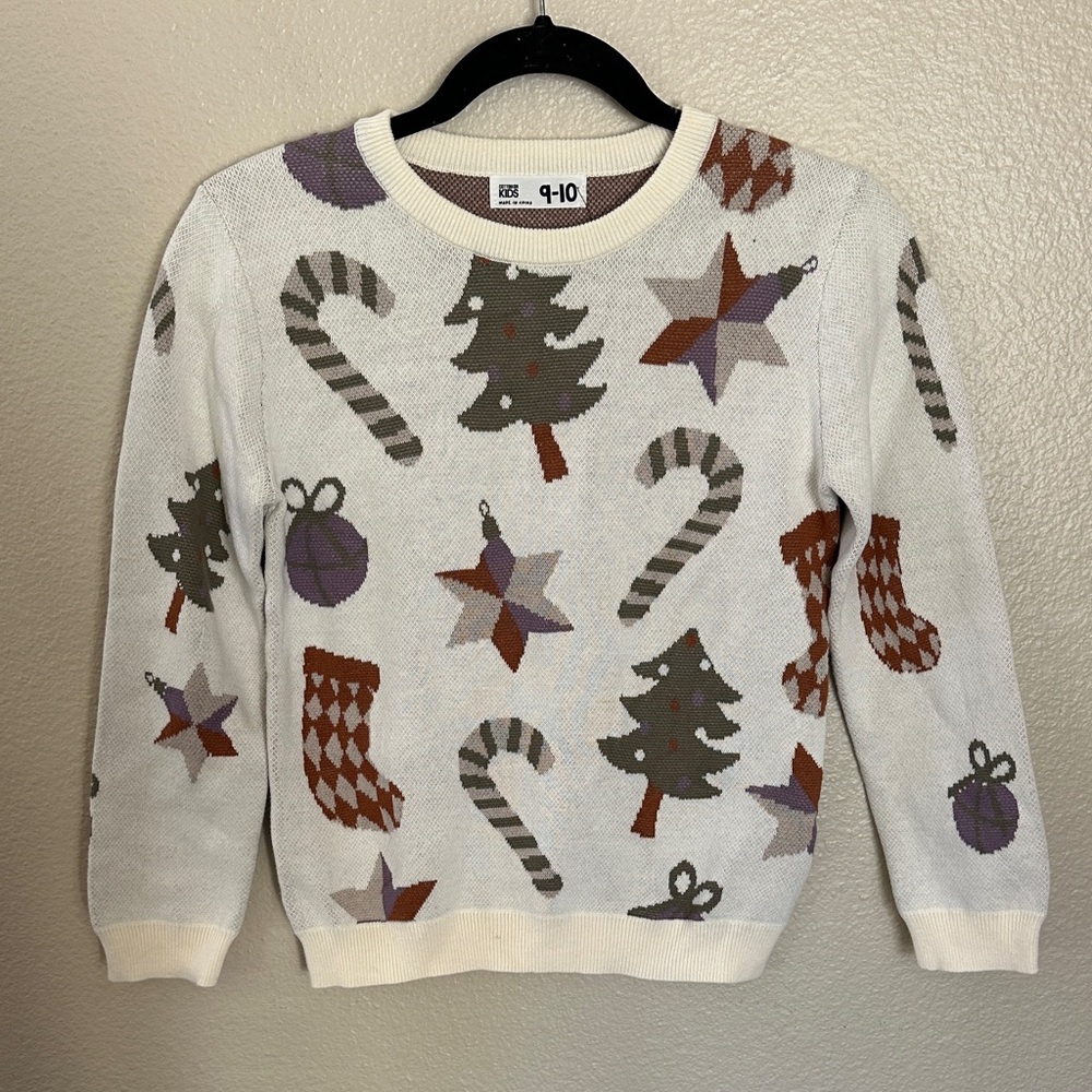 NEW Cotton On Kids Girls Oatmeal Christmas Icons Holiday Sweater Size 9-10
